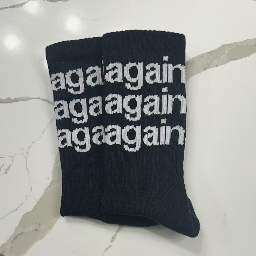 Black Socks with White Text